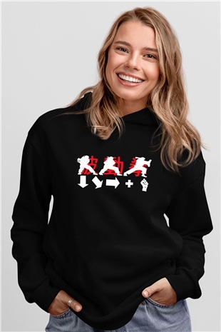 Street Fighter Siyah Unisex Kapüşonlu Sweatshirt