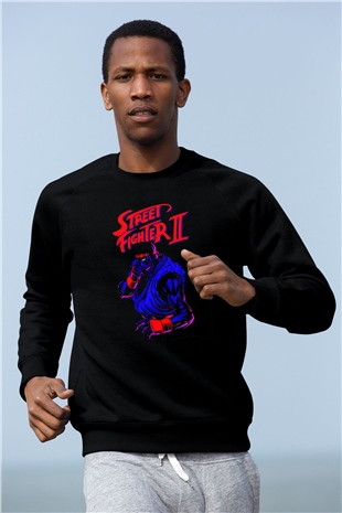 Street Fighter Siyah Unisex  Sweatshirt