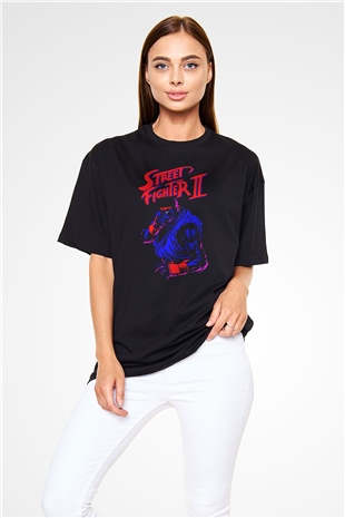 Street Fighter Siyah Oversize Tişört