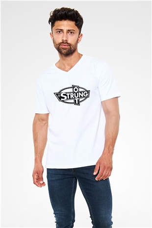 Strung Out Beyaz Unisex V Yaka Tişört T-Shirt - V Yaka Tişört Fabrikası