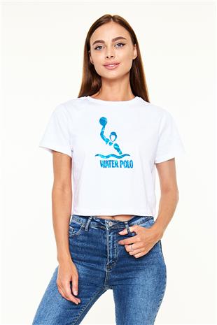 Su Topu Baskılı Crop Top Beyaz Tişört - T-shirt
