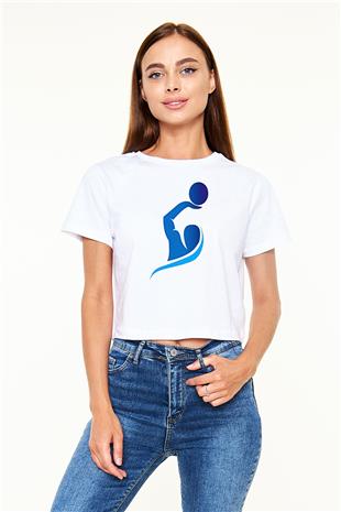 Su Topu Baskılı Crop Top Beyaz Tişört - T-shirt