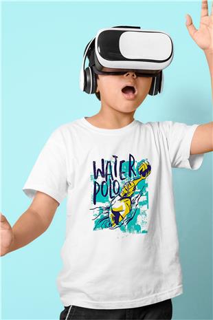 Su Topu Baskılı Unisex Beyaz Çocuk Tişört - Tshirt