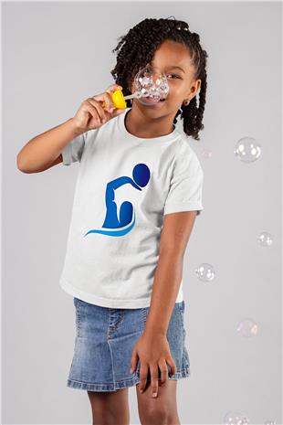 Su Topu Baskılı Unisex Beyaz Çocuk Tişört - Tshirt