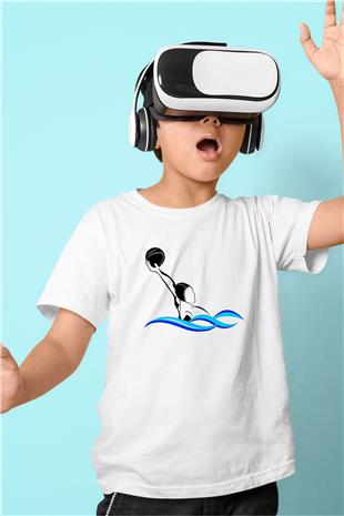 Su Topu Baskılı Unisex Beyaz Çocuk Tişört - Tshirt