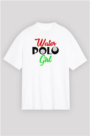 Su Topu Baskılı Unisex Beyaz Oversize Tişört - Tshirt