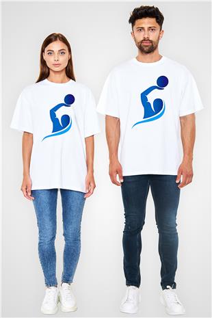 Su Topu Baskılı Unisex Beyaz Oversize Tişört - Tshirt