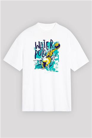 Su Topu Baskılı Unisex Beyaz Oversize Tişört - Tshirt
