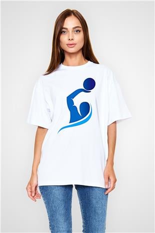 Su Topu Baskılı Unisex Beyaz Oversize Tişört - Tshirt