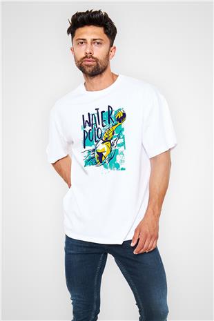 Su Topu Baskılı Unisex Beyaz Oversize Tişört - Tshirt