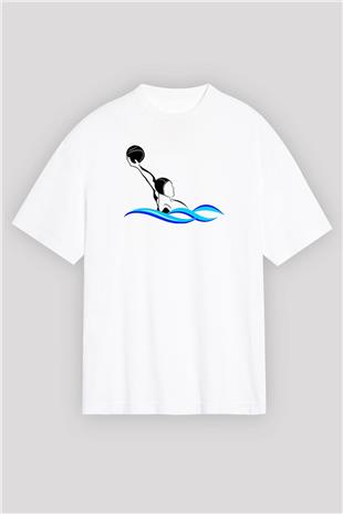 Su Topu Baskılı Unisex Beyaz Oversize Tişört - Tshirt