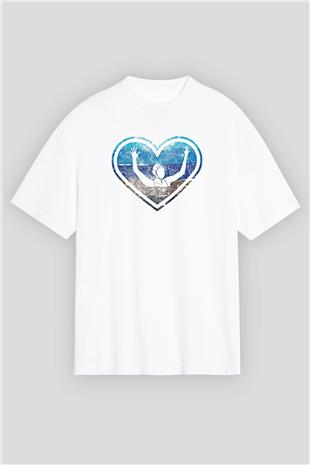 Su Topu Baskılı Unisex Beyaz Oversize Tişört - Tshirt