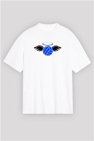 Su Topu Baskılı Unisex Beyaz Oversize Tişört - Tshirt