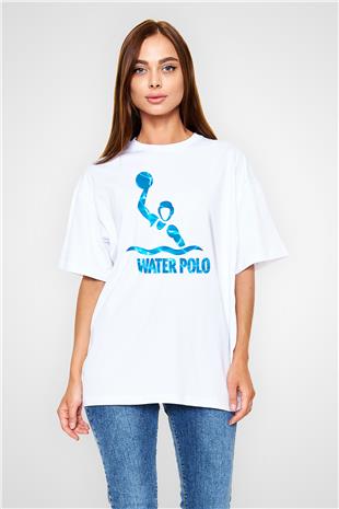 Su Topu Baskılı Unisex Beyaz Oversize Tişört - Tshirt
