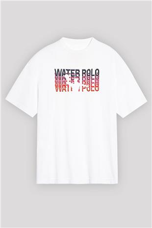 Su Topu Baskılı Unisex Beyaz Oversize Tişört - Tshirt