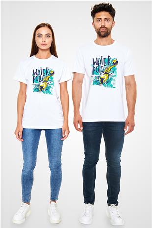 Su Topu Baskılı Unisex Beyaz Tişört - Tshirt