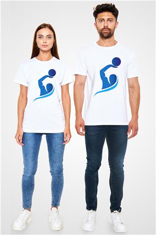 Su Topu Baskılı Unisex Beyaz Tişört - Tshirt