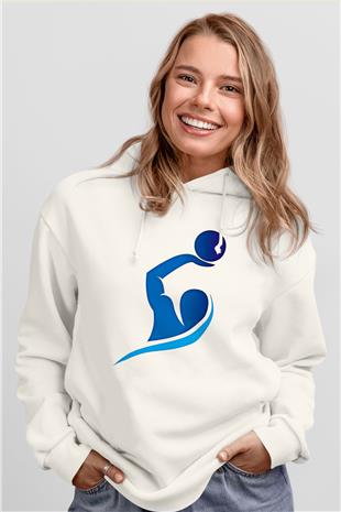 Su Topu Baskılı Unisex Ekru Hoodie