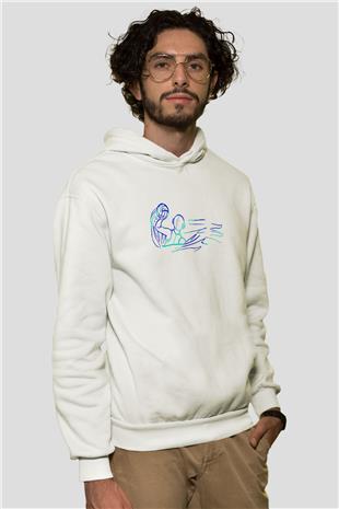 Su Topu Baskılı Unisex Ekru Hoodie