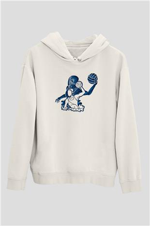 Su Topu Baskılı Unisex Ekru Hoodie