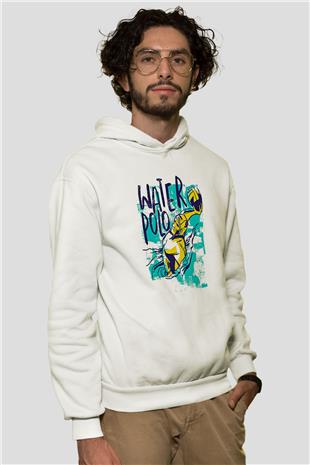 Su Topu Baskılı Unisex Ekru Hoodie