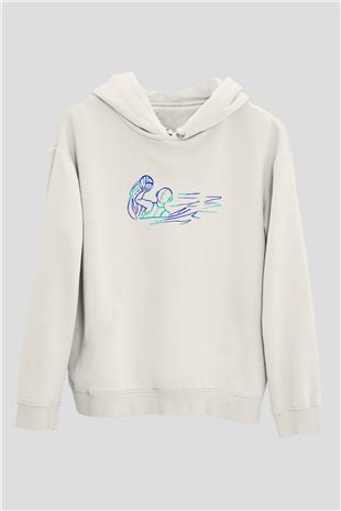 Su Topu Baskılı Unisex Ekru Hoodie