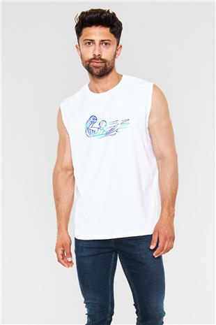 Su Topu Baskılı Unisex Kolsuz Beyaz Tişört