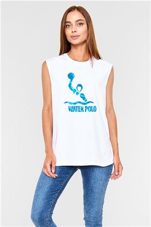Su Topu Baskılı Unisex Kolsuz Beyaz Tişört