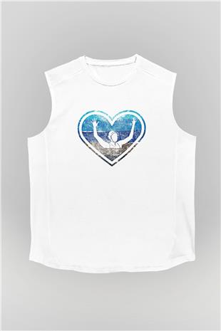 Su Topu Baskılı Unisex Kolsuz Beyaz Tişört