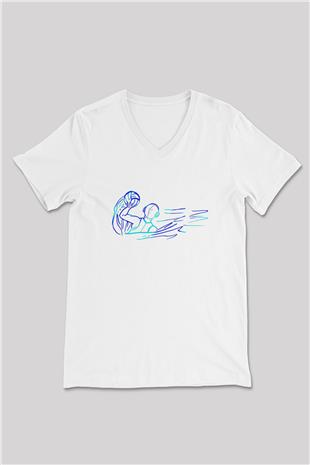 Su Topu Baskılı Unisex V Yaka Tişört - Tshirt