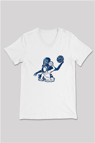 Su Topu Baskılı Unisex V Yaka Tişört - Tshirt