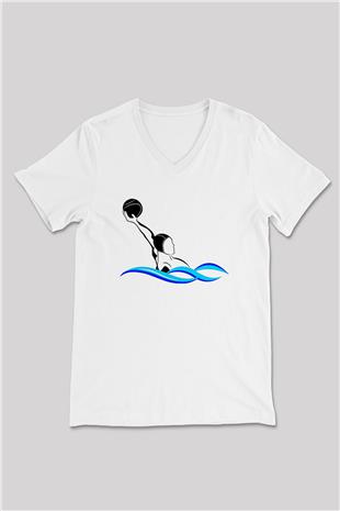Su Topu Baskılı Unisex V Yaka Tişört - Tshirt