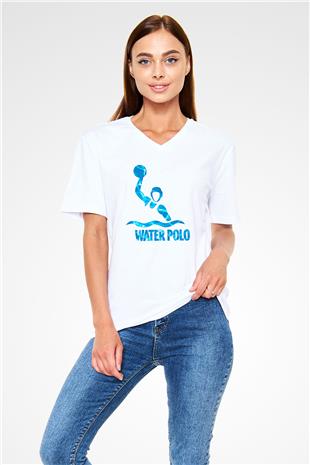 Su Topu Baskılı Unisex V Yaka Tişört - Tshirt