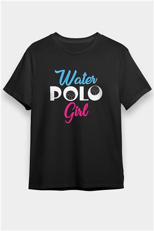 Su Topu - Water Polo Baskılı Unisex Siyah Tişört - Tshirt