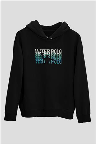 Su Topu - Water Polo Baskılı Unisex Siyah Kapüşonlu Sweatshirt