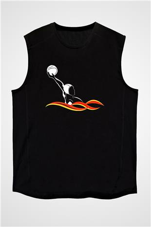 Su Topu - Water Polo Baskılı Unisex Siyah Kolsuz Tişört