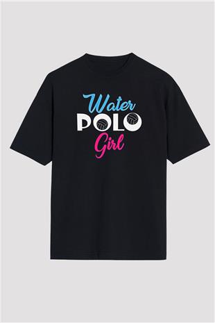 Su Topu - Water Polo Baskılı Unisex Siyah Oversize Tişört