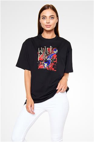 Su Topu - Water Polo Baskılı Unisex Siyah Oversize Tişört