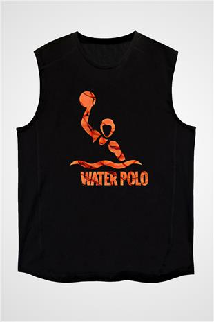 Su Topu - Water Polo Baskılı Unisex Siyah Kolsuz Tişört