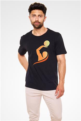 Su Topu - Water Polo Baskılı Unisex Siyah Tişört - Tshirt