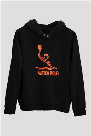 Su Topu - Water Polo Baskılı Unisex Siyah Kapüşonlu Sweatshirt
