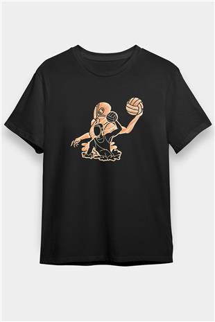 Su Topu - Water Polo Baskılı Unisex Siyah Tişört - Tshirt