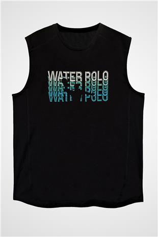 Su Topu - Water Polo Baskılı Unisex Siyah Kolsuz Tişört