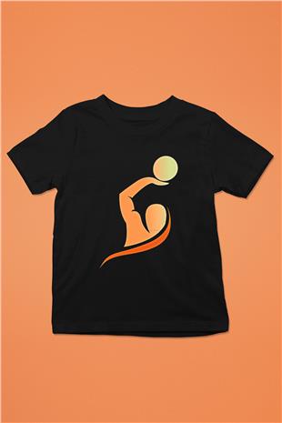 Su Topu - Water Polo Baskılı Unisex Siyah Çocuk Tİşörtü - Tshirt