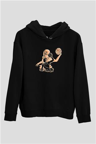 Su Topu - Water Polo Baskılı Unisex Siyah Kapüşonlu Sweatshirt