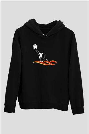 Su Topu - Water Polo Baskılı Unisex Siyah Kapüşonlu Sweatshirt