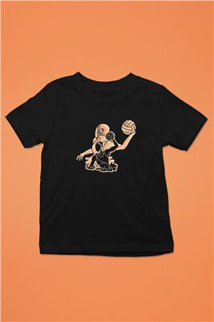 Su Topu - Water Polo Baskılı Unisex Siyah Çocuk Tİşörtü - Tshirt