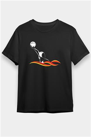 Su Topu - Water Polo Baskılı Unisex Siyah Tişört - Tshirt