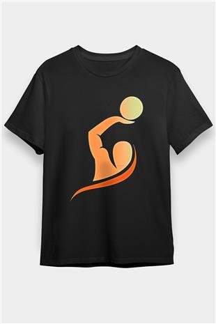 Su Topu - Water Polo Baskılı Unisex Siyah Tişört - Tshirt
