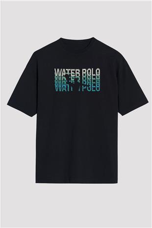 Su Topu - Water Polo Baskılı Unisex Siyah Oversize Tişört
